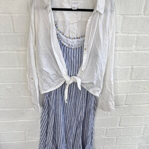 Calypso St. Barth Linen Beaded Striped Maxi Dress w/ White Top 2Piece Set sz XXL